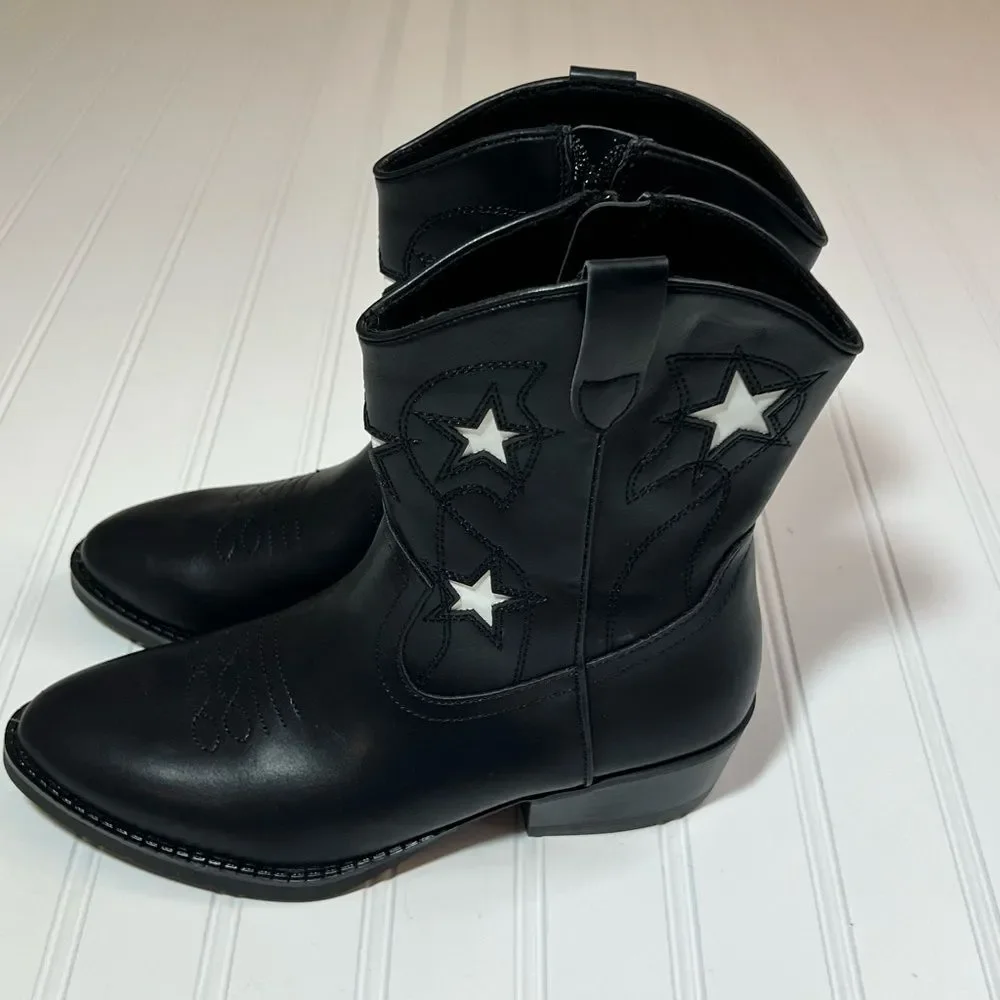 Wonder Nation Kids Black Boots with White Stars Size 5 NWT